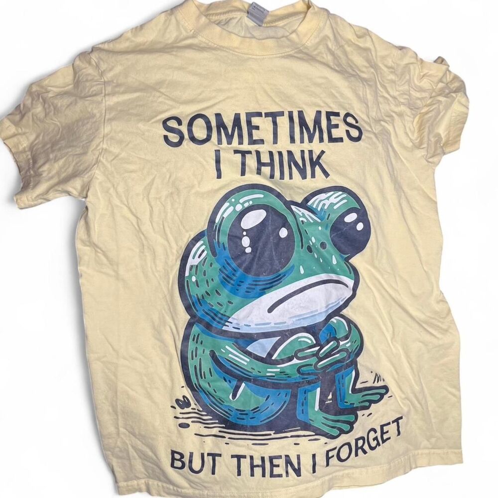 Sometimes I Think But Then I Forget Funny Frog Meme T-Shirt Yellow Unisex Size M